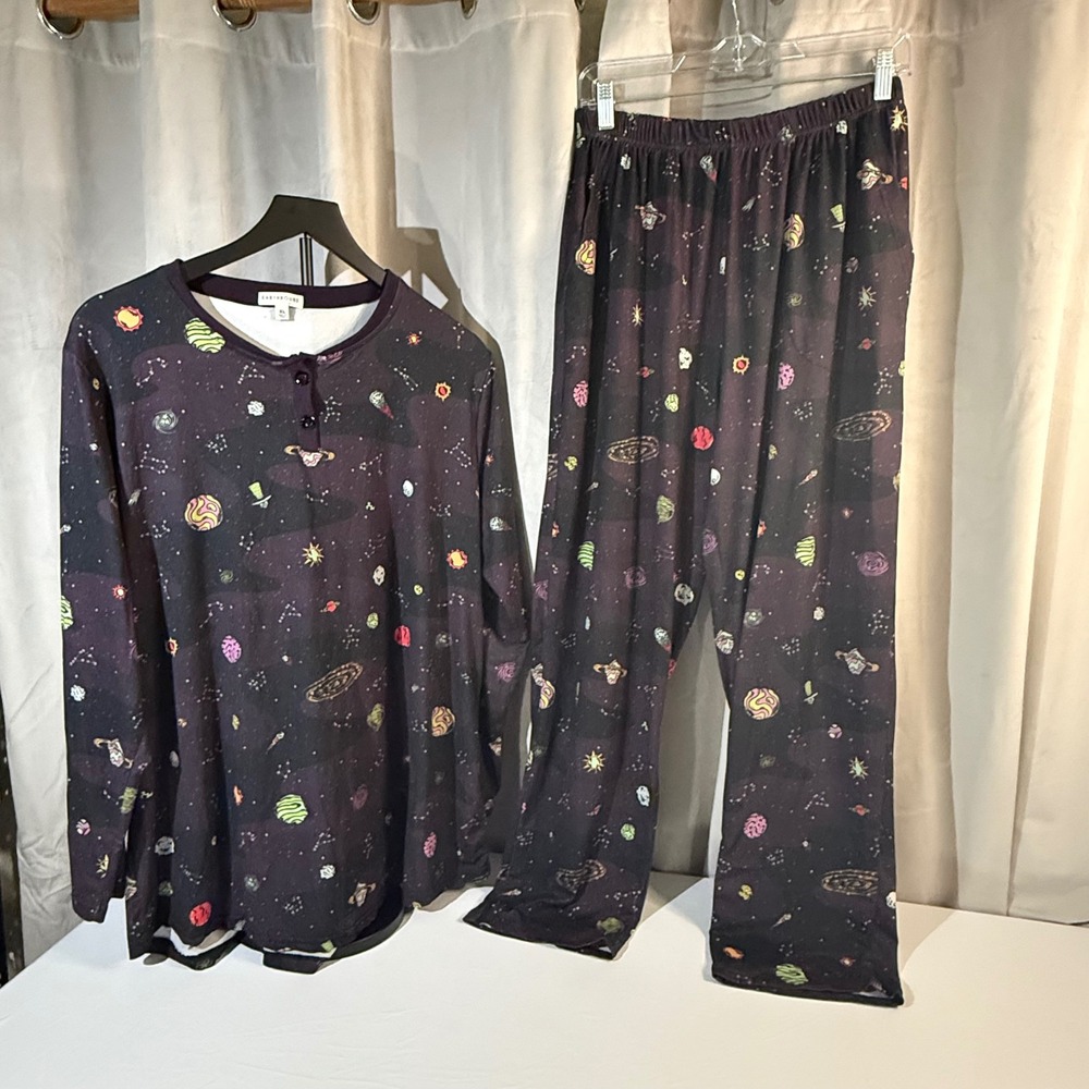Earthbound Celestial Pajama Set Womens XL Space Planets Lounge Soft Boho